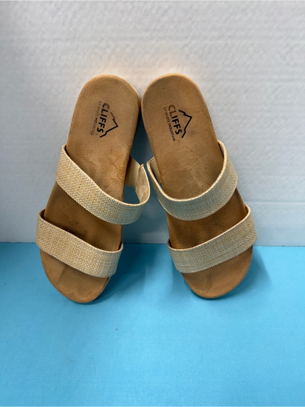 Cliffs by WHITE MOUNTAIN Beige Woven Double-Strap Slide Sandals - Picture 2 of 4